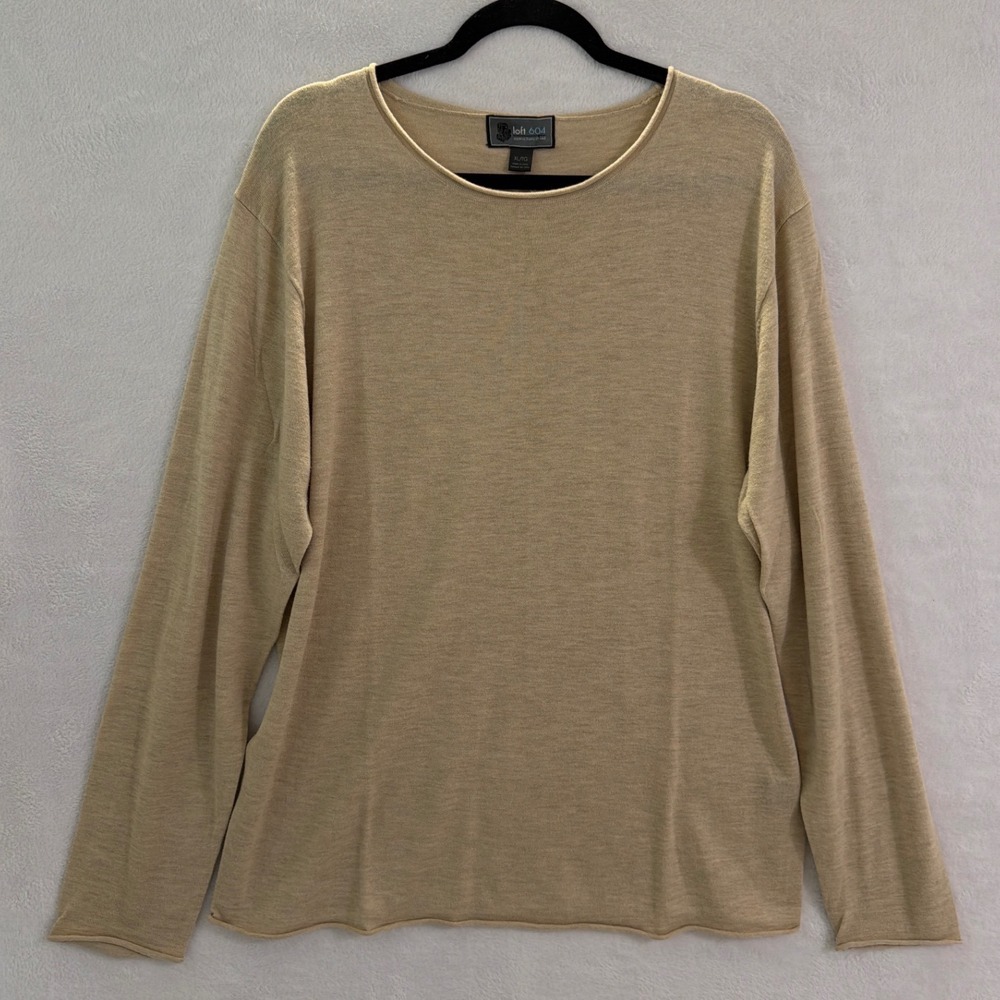 Loft 604 Mens XL Tan Beige Outlast Cotton Linen‎ Knit Long Sleeve Sweater